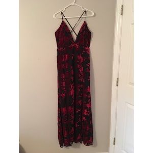 TOBI Black & Red Velvet Formal Maxi Dress